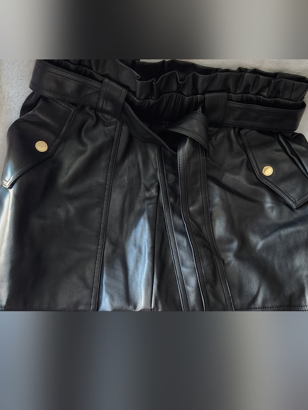 Marc New York High-Waist Black Faux Leather Paperbag Skirt with Belt